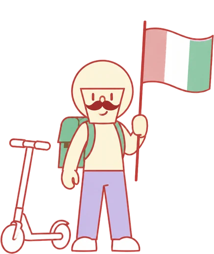 Pietro, la mascotte, con la bandiera italiana